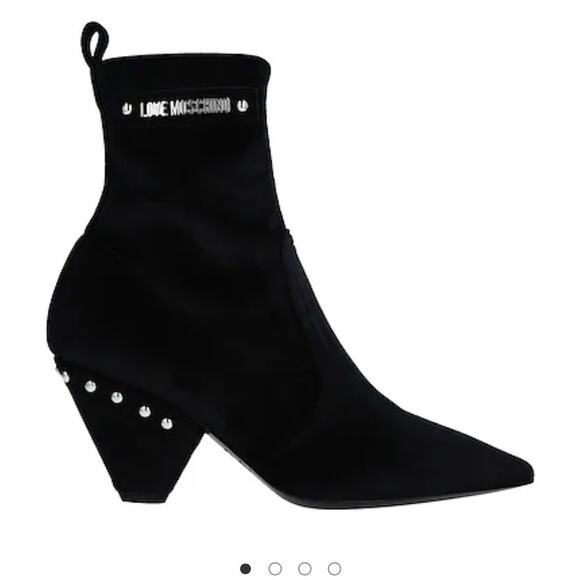 Love Moschino Black Suede Western Ankle Booties Silver Studs Heart Studs 36 6.5 - Picture 1 of 7